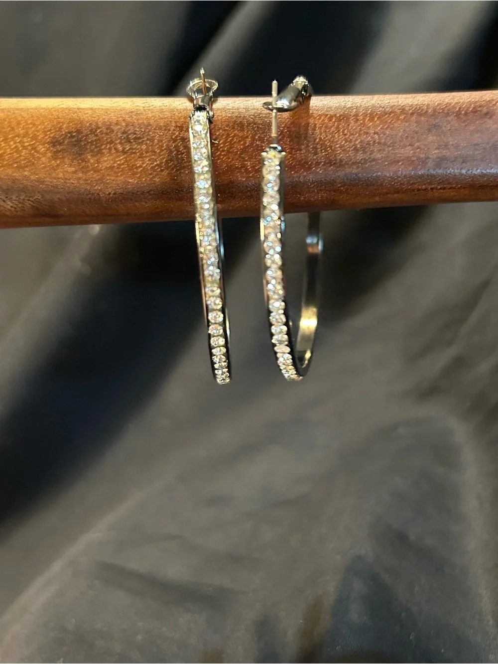 Crystal-Accented Silver Hoop Earrings - Clear Stone Sparkle